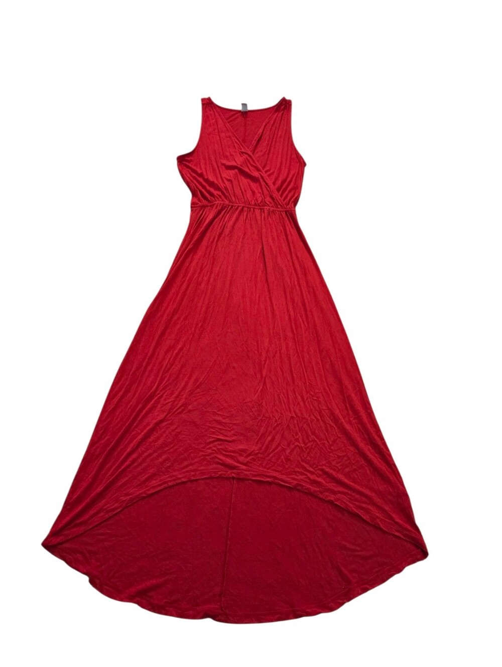 Sleeveless Red Maxi Dress with Wrap Bodice